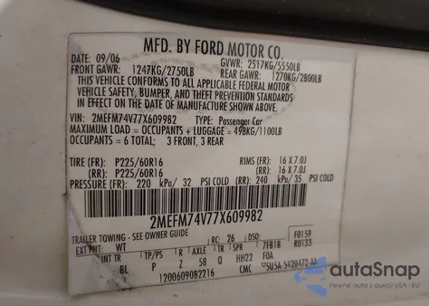 2007 Mercury Grand Marquis Gs from USA, damaged, VIN 2MEFM74V77X609982